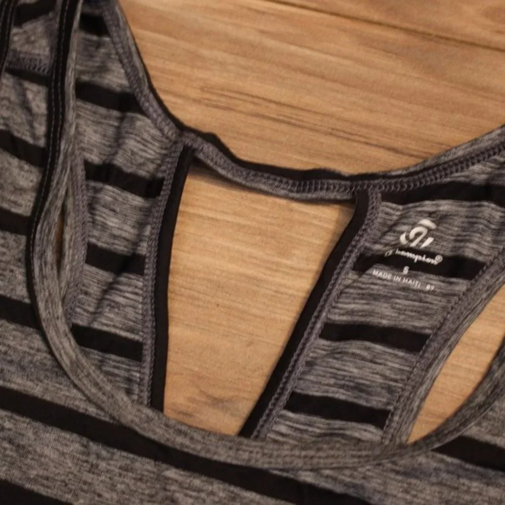 Champion Gray & Black Stripe Racerback Tank Top S - Picture 3 of 5